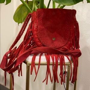 Red Leather Fringe Vintage Purse